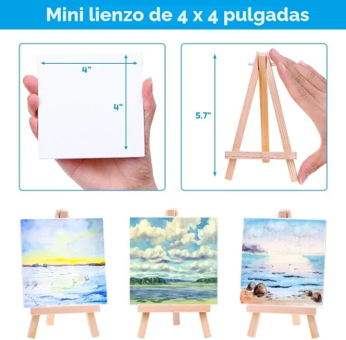 Miniatura 4 de cridoz - Juego de 18 lienzos pequeños con mini caballete de 4 x 4 pulgadas, kit de pintura para niños y adolescentes, acrílico para verter, color al