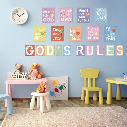 Miniatura 5 de Póster de 20 piezas con versículo bíblico cristiano de los diez mandamientos, decoración de pared para aula, iglesia, escuela dominical, escritura