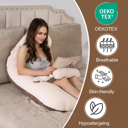 Miniatura 5 de AngQi L-Shaped Pregnancy Pillow for Adults, Dual-Sided Velvet with Mini Kids Throw Pillow Set, Full Body Support for Side Sleepers, 55 Inch