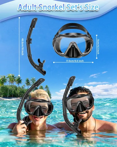 Miniatura 6 de Snorkeling Gear for Adults, Adult Snorkel Set with Panoramic Anti-Leak and Anti-Fog Tempered Glass Snorkel Mask, Dry Top Snorkel, Snorkle Mask Set