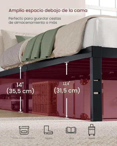 Miniatura 6 de VASAGLE Base de cama de metal tamaño individual de 14 pulgadas de alto, capacidad de peso de 550 libras, no necesita somier, con almacenamiento
