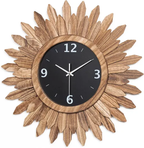 Miniatura 15 de Honiway Reloj de pared a pilas de 12 pulgadas, de madera rústica, bohemio, con diseño sunburst, reloj de pared decorativo silencioso sin tictac