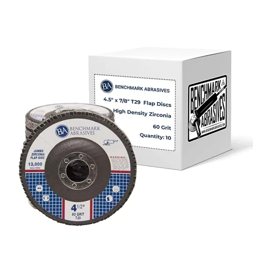 Miniatura 10 de Benchmark Abrasives 4.5" x 7/8" Discos de solapa Jumbo de alta densidad tipo 29 con circonita de primera calidad de 4 1/2 para amoladora angular