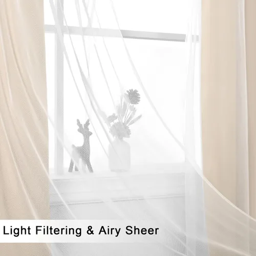 Miniatura 6 de Hiasan Cortinas opacas con superposición transparente, aislamiento térmico para mezclar y combinar de doble capa, cortinas de oscurecimiento de Beige