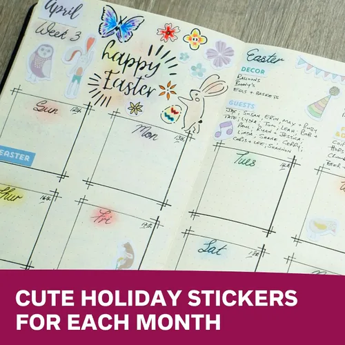 Miniatura 5 de Sunny Streak - Calcomanías para planificador de temporada y días festivos, 16 hojas, bonitas calcomanías personalizadas, suministros divertidos
