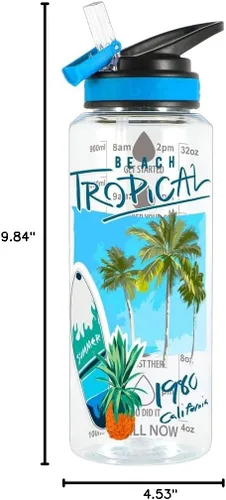Miniatura 7 de Botella de agua de 32 onzas – Tritan libre de BPA, boca ancha, tapa abatible con pajilla, fácil de abrir, ligera, a prueba de fugas, con diseño