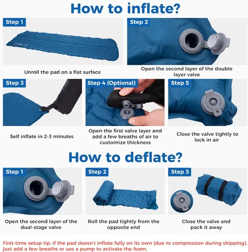 Miniatura 7 de ATEPA Colchoneta de dormir ultraligera autoinflable para mochileros, 1.65 libras, compacta, de 3 estaciones, con R-Value 2.3, almohadilla de espuma