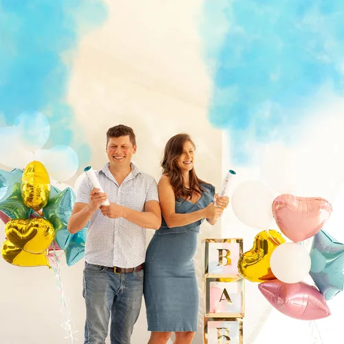 Miniatura 6 de PrimePure Cañón de confeti para revelación de género, cañones de polvo biodegradables, bomba de humo, color azul, paquete de 2 unidades, para fiesta