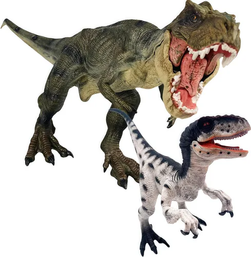 Miniatura 4 de Gemini&Genius Tyrannosaurus Rex y Velociraptor Set con mandíbula movible, juguetes de dinosaurio, figuras de acción del mundo de dinosaurios