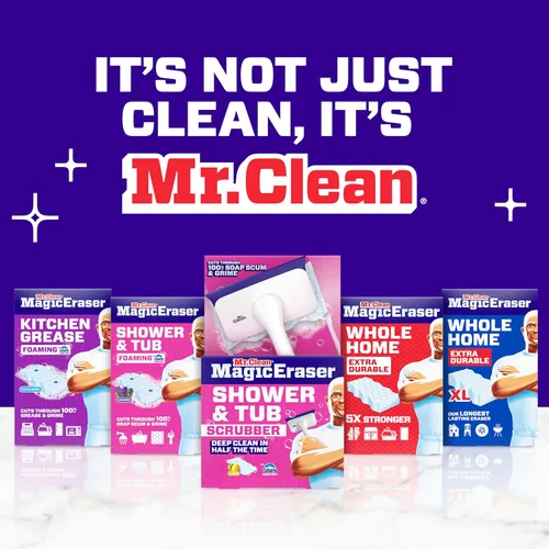 Miniatura 11 de Mr. Clean Borrador mágico para ducha y tina, limpiador de baño, limpiador de baño todo en uno, kit inicial de limón, 1 limpiador y 2 borradores