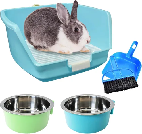 Miniatura 11 de PINVNBY Caja de arena de conejo para jaula de conejo, caja de ropa de cama de esquina para animales pequeños, bandeja colgante para mascotas, jaula