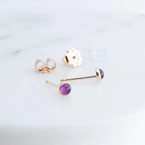 Miniatura 3 de Juego de aretes pequeños de oro con bisel, bola para cartílago, tragus, hélice, múltiples joyas hipoalergénicas de piedra natal para mujer