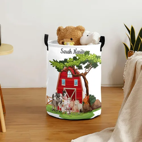 Miniatura 3 de Cesta de lavandería personalizada con diseño de animales de granja, asa redonda de almacenamiento, impermeable, plegable, de gran capacidad