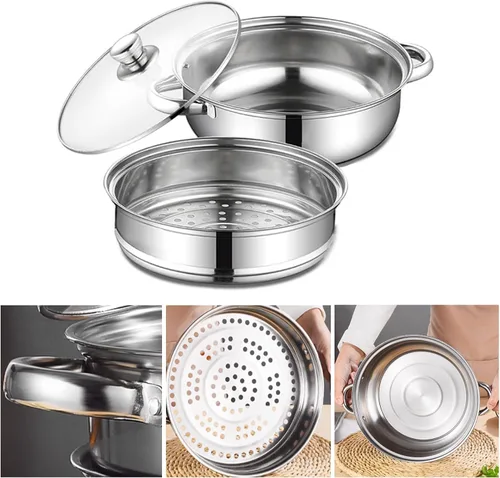 Miniatura 2 de Vaporizador para cocinar, olla de vapor con tapa, olla de vapor de 11 pulgadas con estante para cocinar verduras, pescado, mariscos, fideos, pasta