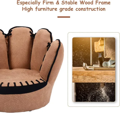Miniatura 7 de Costzon Sofá para niños con estructura de madera maciza y diseño de guante de béisbol, sillón para niños para sala de juegos, guardería, jardín