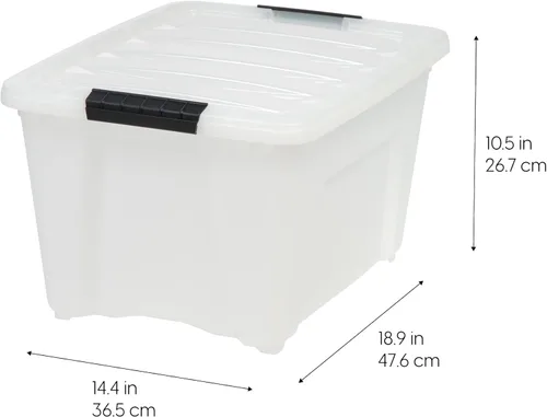 Miniatura 2 de IRIS USA - Contenedores de almacenamiento de plástico apilables de 32 cuartos de galón con tapas y hebillas de cierre, paquete de 4 unidades, Perla