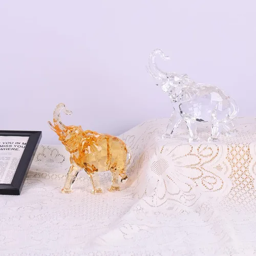 Miniatura 6 de Figuras de elefante acrílico transparente con acabado de cristal, estatuas africanas de alta gama para decoración del hogar, elefante con tronco