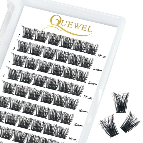 Miniatura 17 de QUEWEL Extensiones de pestañas postizas en racimo, 240 pestañas postizas individuales, rizo 10D-0.10D, de 0.630 pulgadas, sin nudos, suaves