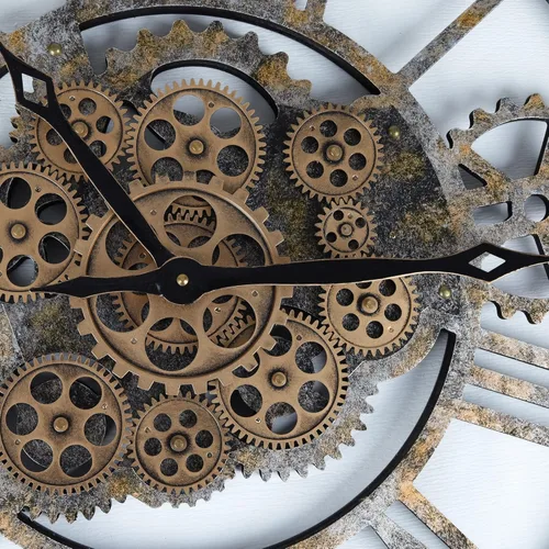 Miniatura 7 de Lafocuse Reloj de pared de engranaje móvil real de 23 pulgadas, reloj de pared Steampunk con engranajes rústicos, relojes de pared grandes de madera