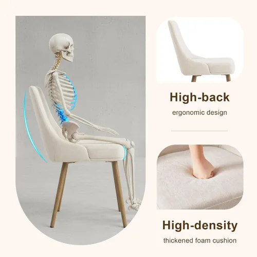 Miniatura 6 de kinmars Juego de 2 sillas de comedor tapizadas modernas con cojín de asiento grueso y respaldo curvo, silla de comedor de tela para cocina, comedor