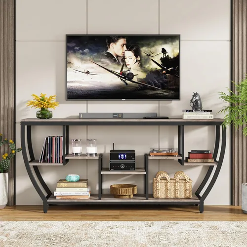 Miniatura 3 de Tribesigns Mesa de sofá de 70.9 pulgadas de largo con estantes, mesa consola rústica con almacenamiento, mesa de entrada industrial, soporte de TV