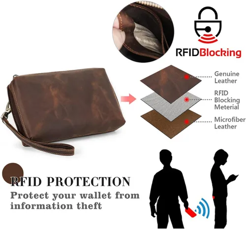 Miniatura 52 de Funda de piel de grano superior para hombre y mujer, múltiples bolsillos/ranuras, RFID de gran capacidad para tarjetas, cheques, dinero, pasaporte