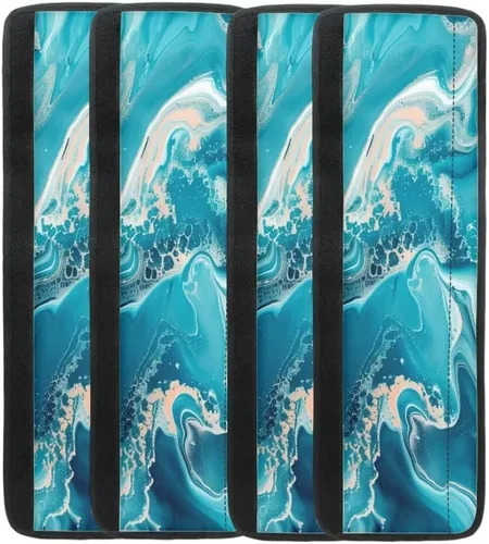 Miniatura 4 de Coldinair Fundas protectoras antideslizantes para manijas de puerta de refrigerador con estampado de mármol aguamarina, asas de decoración