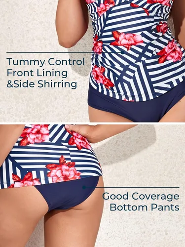 Miniatura 5 de MiYang Traje de baño tankini de dos piezas para mujer, con control de barriga, parte delantera cruzada