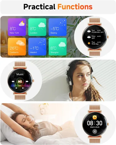Miniatura 7 de Hwagol - Relojes inteligentes para mujer con Android iPhone compatible con iPhone [llamadas/cuerpo delgado de metal], pantalla AMOLED microesférica