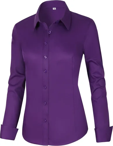 Miniatura 8 de CUNLIN - Camisas de manga larga con botones de algodón para mujer, ajustadas, camisas formales de vestir para el trabajo, blusas de trabajo, tops