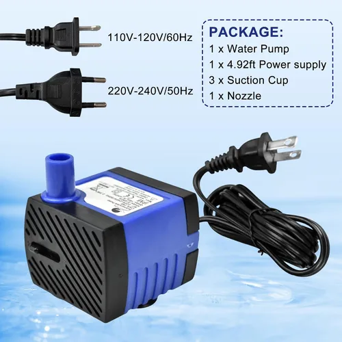 Miniatura 6 de CHANCS Bomba de agua de CA 110V 2.5W 160L/H 42GPH alta elevación 1.48ft pequeña bomba sumergible para humidificadores 2.5W x 160L/H