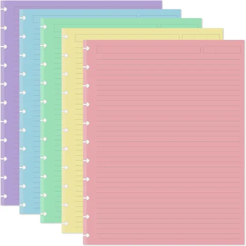 Papel de repuesto con forro de disco tamaño carta, 11 discos discbound, 5 colores (20 hojas/color), total 100 hojas/200 páginas, papel más grueso de