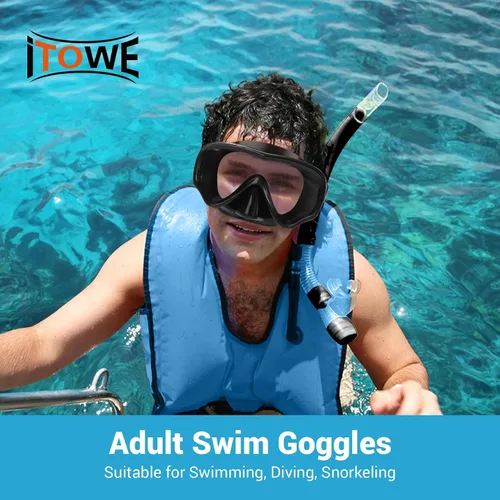 Miniatura 6 de Gafas de natación para adultos, hombres y mujeres, con cubierta de nariz, vidrio templado de 180°, visión clara, máscara de piscina, gafas de buceo