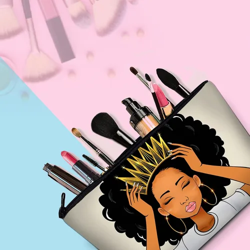 Miniatura 7 de Bolsa de maquillaje Melanin para mujer, bolsa de cosméticos impresa portátil, bolsa de aseo de viaje, bolsa organizadora de maquillaje para mujeres