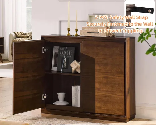 Miniatura 8 de LKTART Aparador de buffet moderno de mediados de siglo, aparador estrecho de nogal, armario de almacenamiento de madera Credenza con 2 puertas