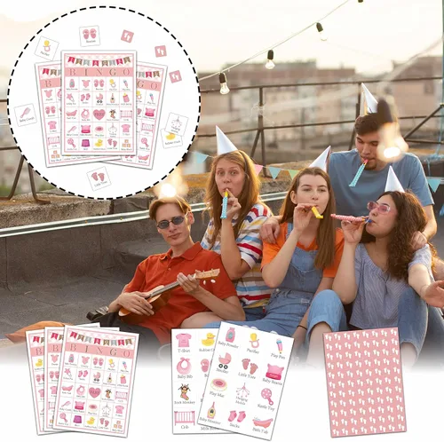 Miniatura 5 de Juegos de bingo para baby shower y decoraciones para fiestas, juego de revelación de género para 24 jugadores (A08)