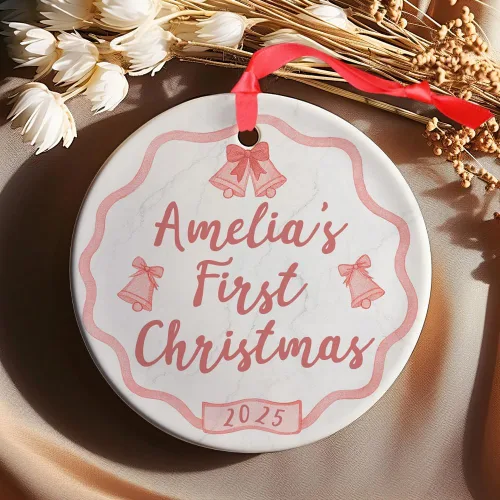 Miniatura 4 de Adorno personalizado de cerámica para la primera Navidad del bebé 2025 – Recuerdo navideño de copo de nieve personalizado con nombre, nuevo adorno