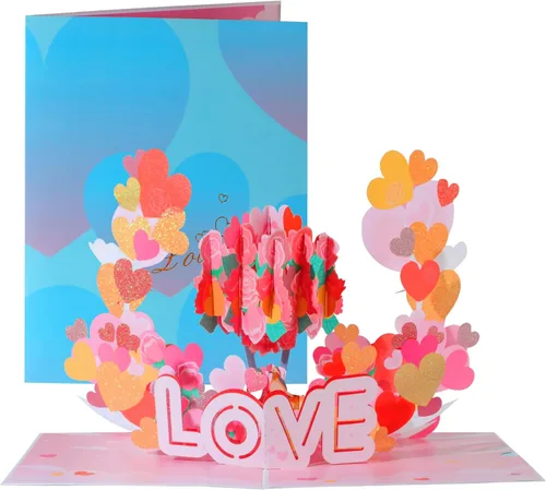 MUSCELL Tarjeta de árbol del amor desplegable de San Valentín, tarjetas de felicitación 3D, para el día de San Valentín, día de la madre, día del
