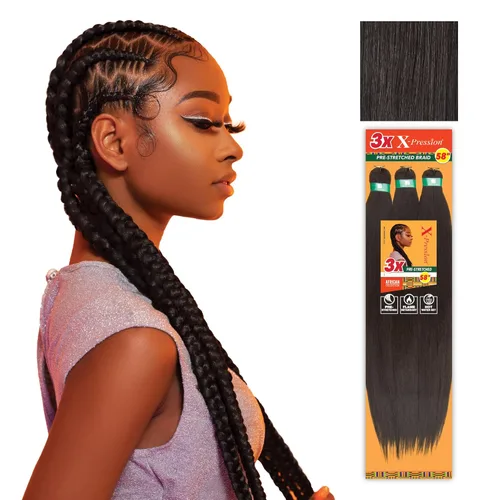Miniatura 25 de Sensationnel X-Pression - Trenzas prestiradas, 3 unidades, 58 pulgadas, paquete de 1 unidad, 1B