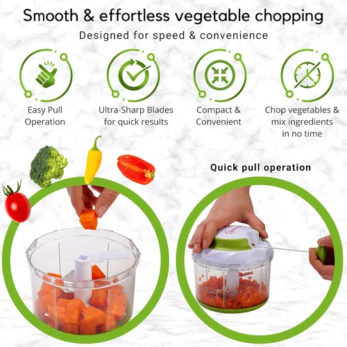 Miniatura 6 de Picador Brieftons Quickpull. Picador de alimentos: poderoso cortavegetales/picadora/licuadora manual para trocear frutas, verduras, frutos secos