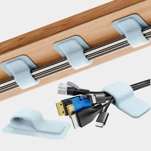 Miniatura 10 de Gestión de cables debajo del escritorio, 【Hasta 15 cables】【Soporte de cables mejorado】 Organizador de cables, cintas de cable ajustables con gancho