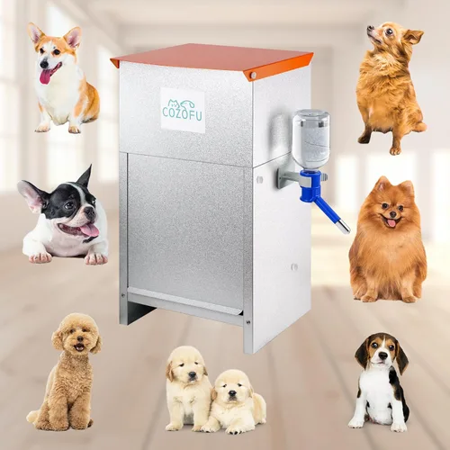 Miniatura 8 de Comedero automático para perros alimentado por gravedad con cuenco de agua, estación de alimentos de acero galvanizado para interiores y exteriores