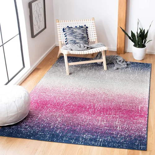 Miniatura 7 de SAFAVIEH Madison Collection - Alfombra redonda de 6 pies 7 pulgadas, color fucsia y azul marino, diseño de rayas bohemio, no desprende pelusa