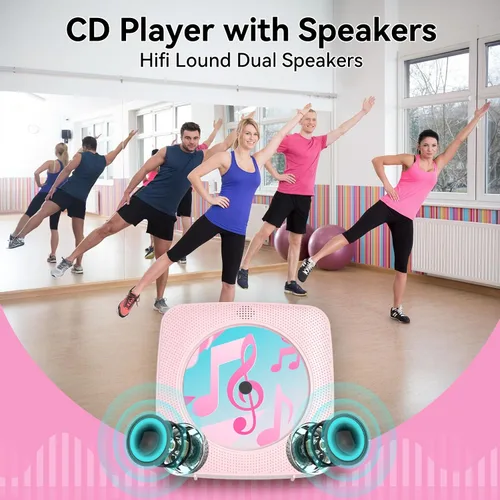 Miniatura 4 de Reproductor de CD portátil Bluetooth recargable: reproductores de CD para el hogar Kegaudio 1800mAh reproductor de CD de pared de escritorio con Rosa