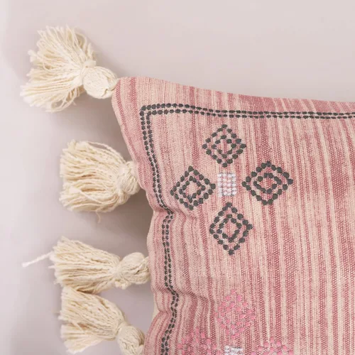 Miniatura 4 de Funda de almohada lumbar extra larga (12 x 28 pulgadas) Funda de almohada rosa de seda de cactus tejida a mano Funda de cojín bohemia
