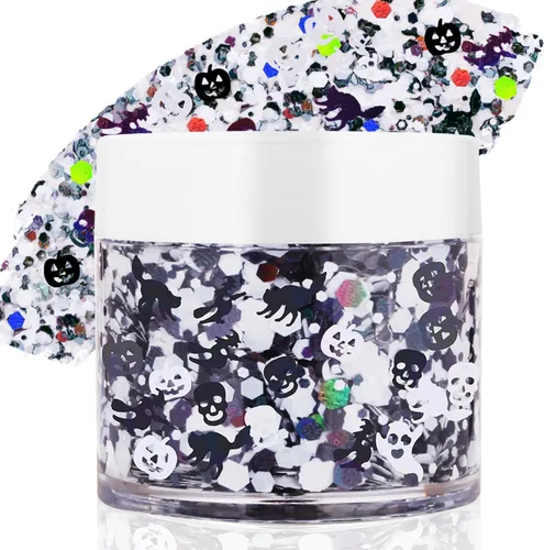 Miniatura 25 de Gel de purpurina blanca para la cara, purpurina corporal de sirena, festival, rave, carnaval, Halloween, cabello, lentejuelas para el cabello