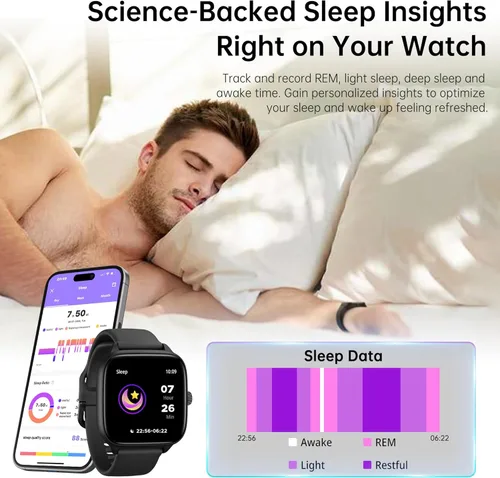 Miniatura 5 de Sunorshop Rastreador de actividad física para responder/hacer llamadas, reloj inteligente con presión arterial, oxígeno en sangre, monitor