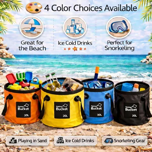 Miniatura 7 de Tessco for you Cubo plegable de 8 piezas con asa, cubo plegable de 5 galones, lavabo portátil de 20 L, contenedor de agua de campamento
