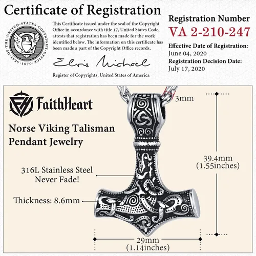 Miniatura 4 de FaithHeart - Collar con talismán escandinavo vikingo de martillo de Thor, joya original clásica de hombre de acero inoxidable, amuleto colgante