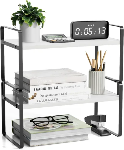 Miniatura 12 de YGYQZ - Organizador de escritorio de madera para oficina - Suministros de escritorio, lindo tocador, estante de almacenamiento y organización